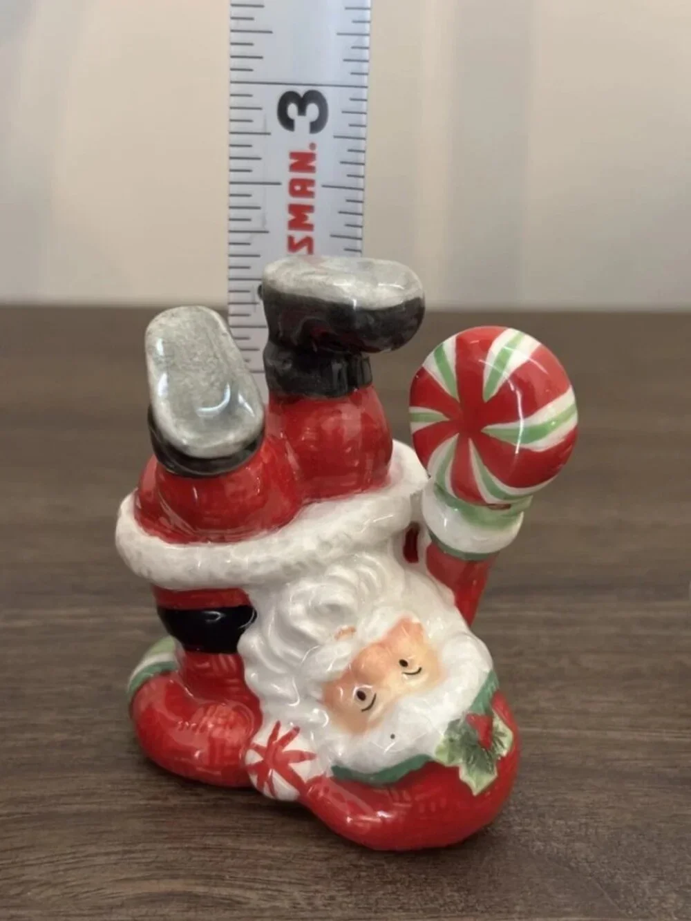 Vintage Fitz & Floyd Peppermint Santa Tumblers Miniature Ceramic Figures 2 inch